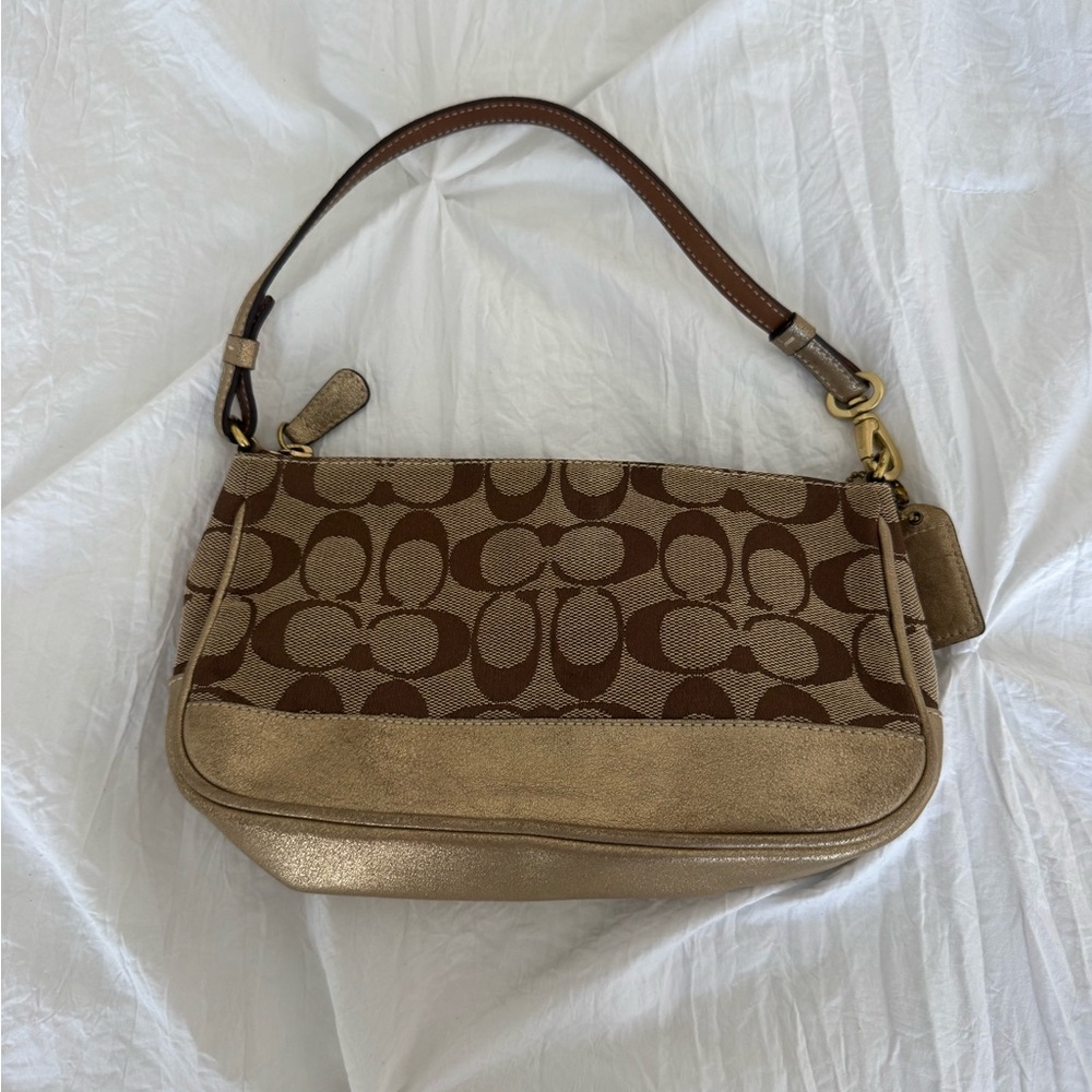 Vintage Coach Brown and Tan Signature Shoulder Bag
